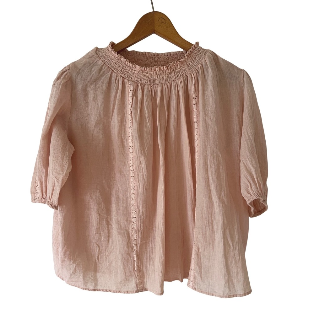 Treasure & Bond Pink Boho Top Cotton Gauze Blouse Lace Trim Cottage Core Small
